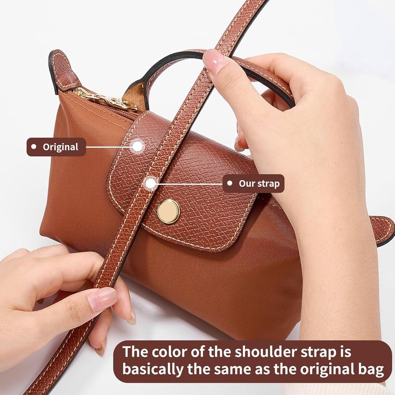 KOMHPS Purse Straps Replacement, Leather Handbag Crossbody Shoulder Strap Kit Adjustable for Mini Longchomp Tote Bag Women - Image 4